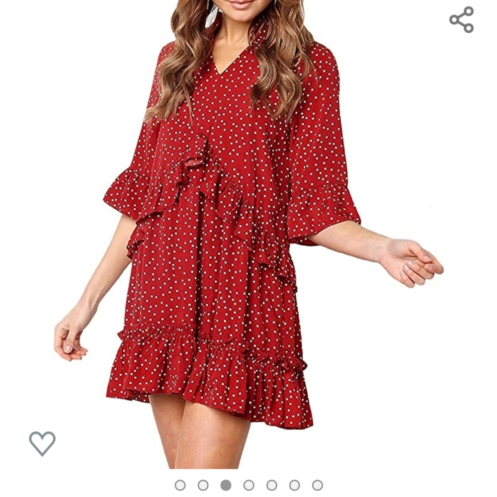 NEW V Neck Short Sleeve Polka Dot Mini Dress - Picture 3 of 8